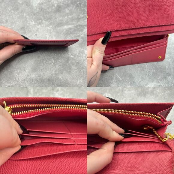 Prada Saffiano Leather Bow Continental Wallet Pink With ID Holder Bifold - Picture 10 of 16